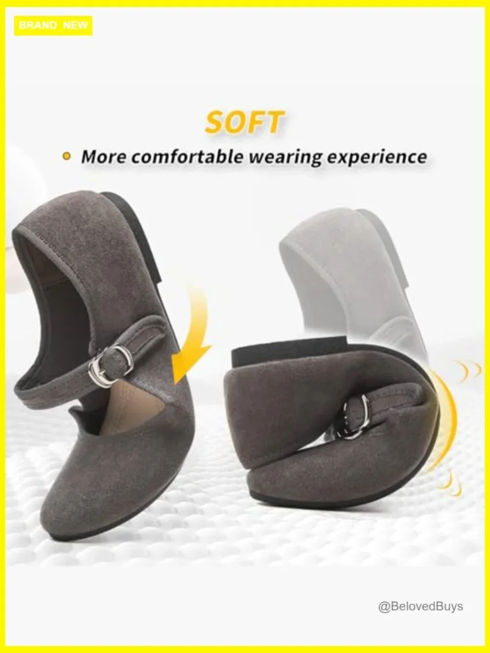 Mary Jane Flats with Adjustable Strap, Faux Suede Dress Shoes, Memory Foam